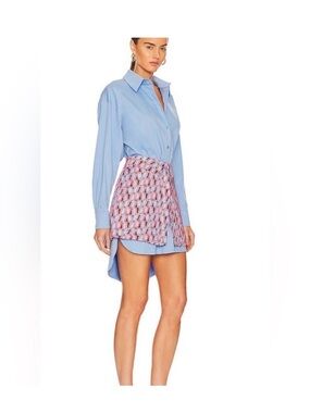 Alexis Light Blue Shirt Dress with Pink Patterned Mini Overlay